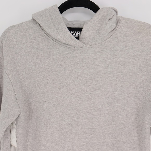 Karl Lagerfeld Women's Size XS Gray Hoodie Sweatshirt Ruffle Trim Casual - Picture 2 of 5